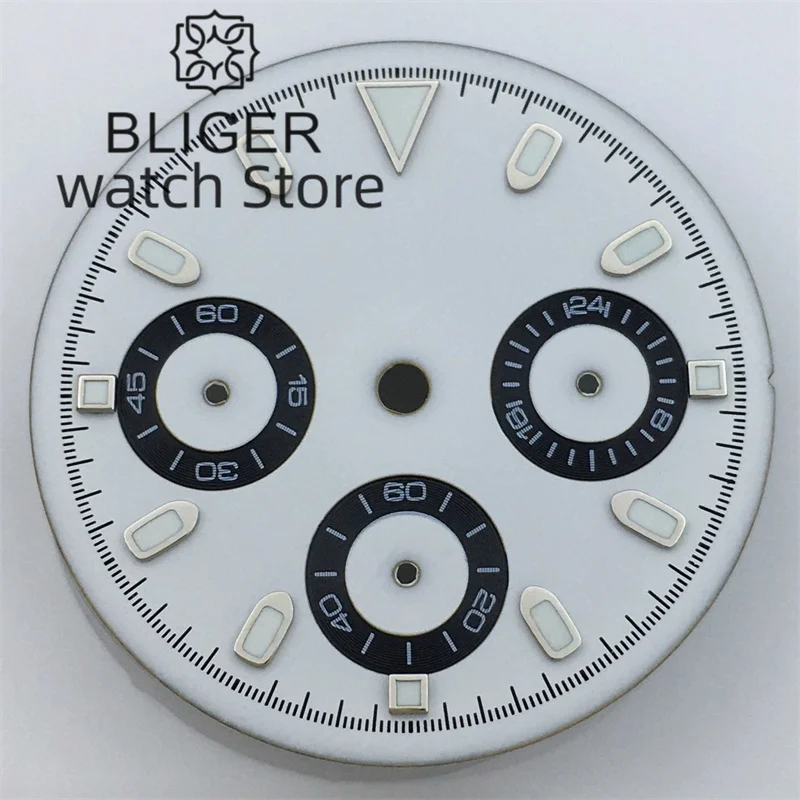 Bliger Vk63 Dial 30Mm White Panda Dial Green Luminous Dial Fit Vk63 Movement No Date Window Accessori Per Orologi Al Quarzo