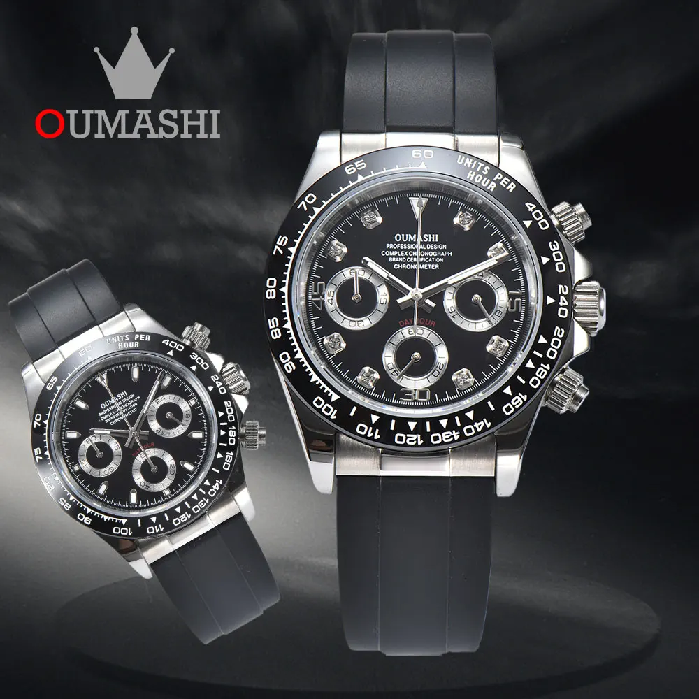 Vk63 Orologio Serie Oumashi-Dtn Orologio Da Uomo Di Prima Classe Vetro Zaffiro Movimento Vk63 Orologio Di Lusso Panda Orologio Al Quarzo A Tre Occhi