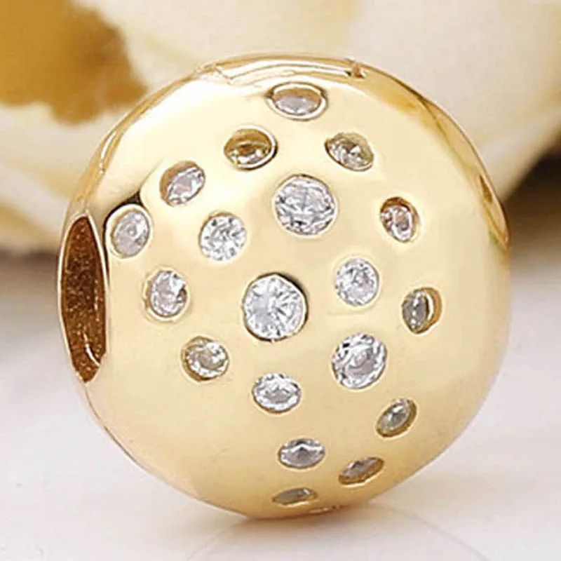 Original Gold Color Shine Spark Sparkle Stopper Clip Beads Fit 925 Sterling Silver Charm Bracciale Bangle Gioielli Fai Da Te