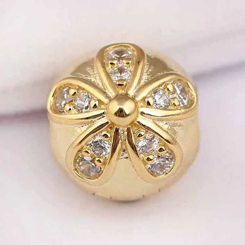 Original Gold Color Shine Margherite Abbaglianti Clip Fissa Stopper Beads Fit 925 Sterling Silver Charm Bracciale Gioielli Fai Da Te