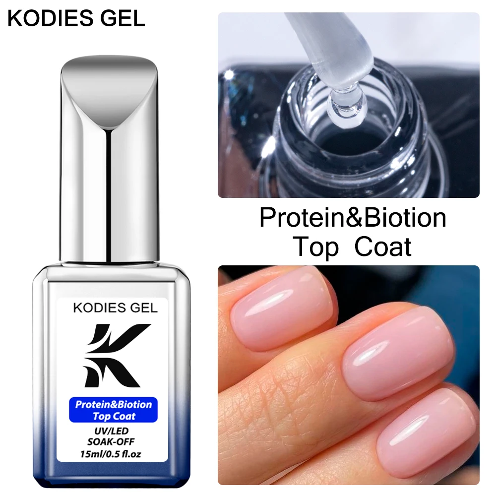 Kodies Gel Protein Biotion Top Coat No Sticky Clear Uv Base Gel Smalto Per Unghie 15Ml Super Shine Finish Manicure Nail Art Supplies