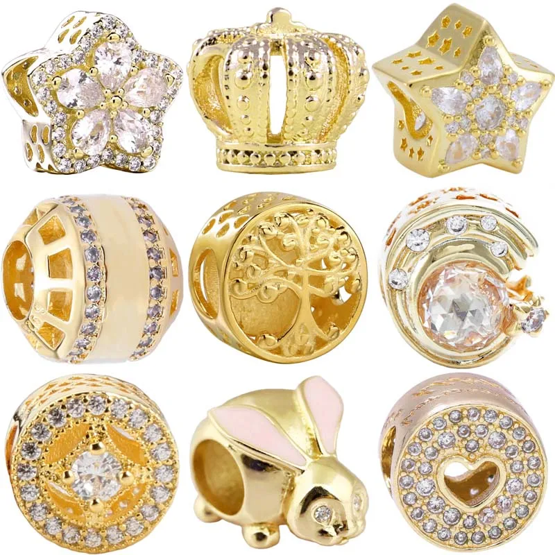 Shine Sparkling Shooting Star Family Tree Roots Bunny Royal Crown Bead 925 Sterling Silver Charm Fit Fashion Bracciale Jewelry