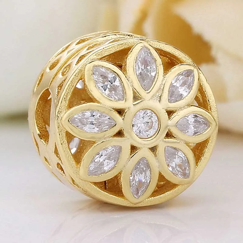 Original Gold Color Shine Leaves Snowflake Clip Lock Stopper Beads Fit 925 Sterling Silver Charm Bracciale Gioielli Fai Da Te