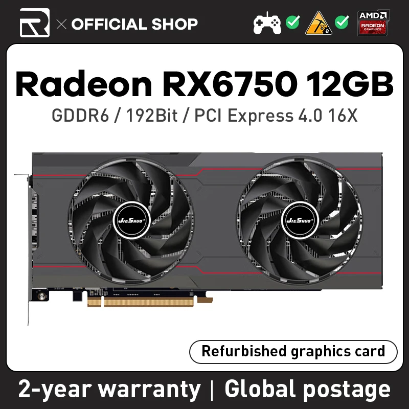 Jieshuo Rx 6750 Gre 12Gb Scheda Grafica Video 192Bit Gddr6 Pci-E 4.0 Amd Rx6750 12G Per Computer Giochi Da Tavolo Ufficio 6750 Rx