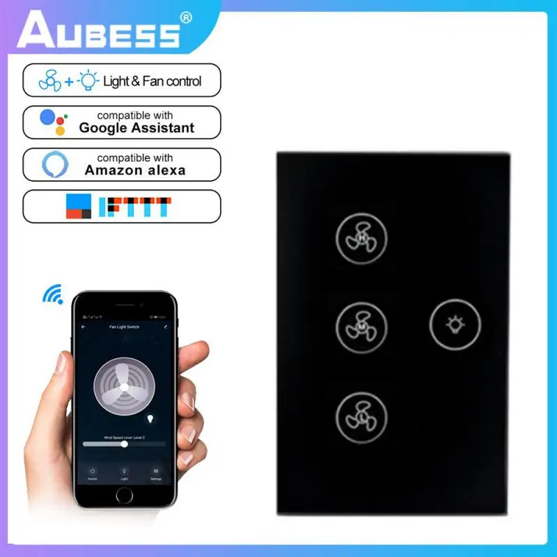 Tuya Smart Home Wifi Timing Fan Light Switch Scr Controllo Continuo Della Velocità Pc Pannello Tattile Ignifugo Supporto Telecomando