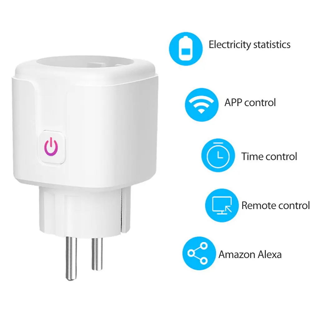 Tuya Wifi Smart Plug 20A Eu Plug Presa Wireless Timer Plug Telecomando Vocale Home Ignifugo Home Alexa