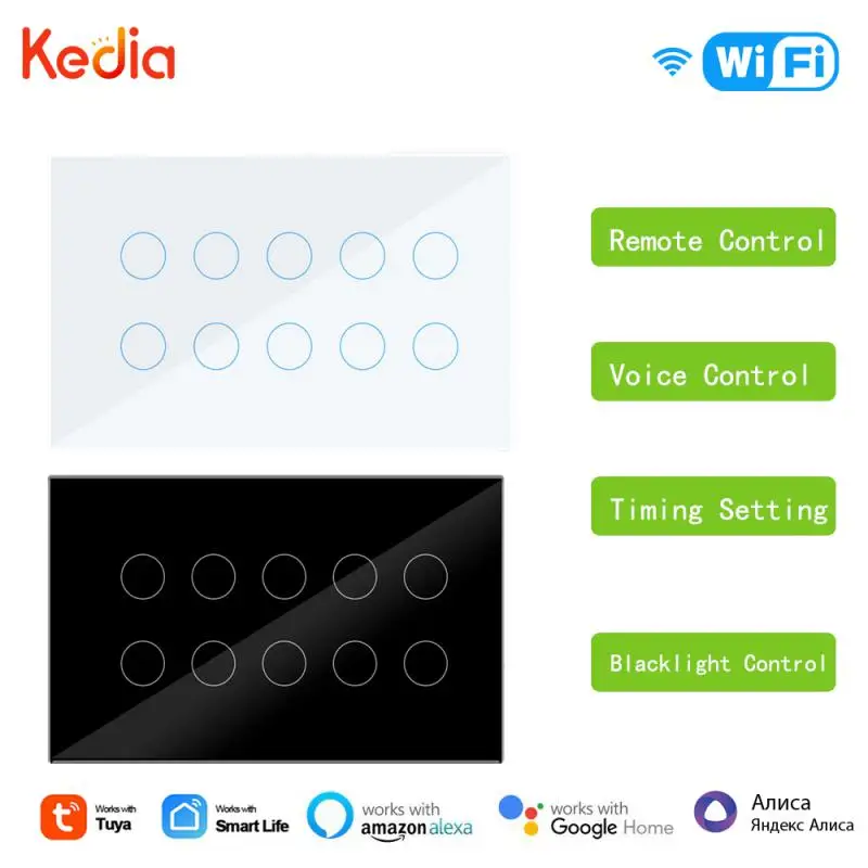 Tuya Wifi Smart Switch Eu Touch Light Switch 6/10Gang Glass Panel Power-Off Memory Timing Supporto Per Il Controllo Della Retroilluminazione Alexa Goo