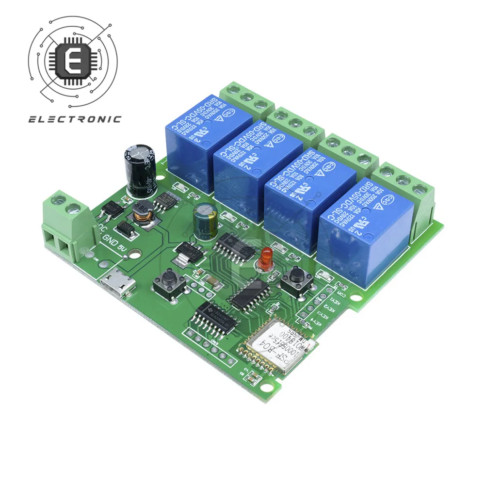 Usb 5V/Dc7-32V Pro 4 Vie 4Ch-Wifi Telecomando Modulo Interruttore Relè Ewelink Ignifugo Abs