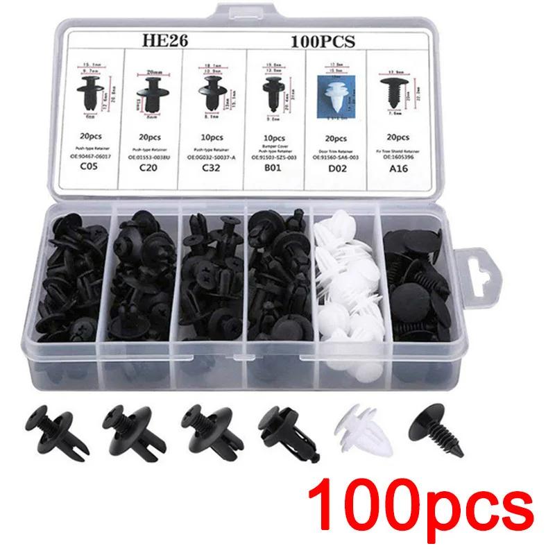 100Pcs Auto Body Push Pin Rivet Clips Car Trim Panel Body Kit Di Fissaggio In Plastica Per Toyota Ford Honda Lexus Mr2 Chrysler
