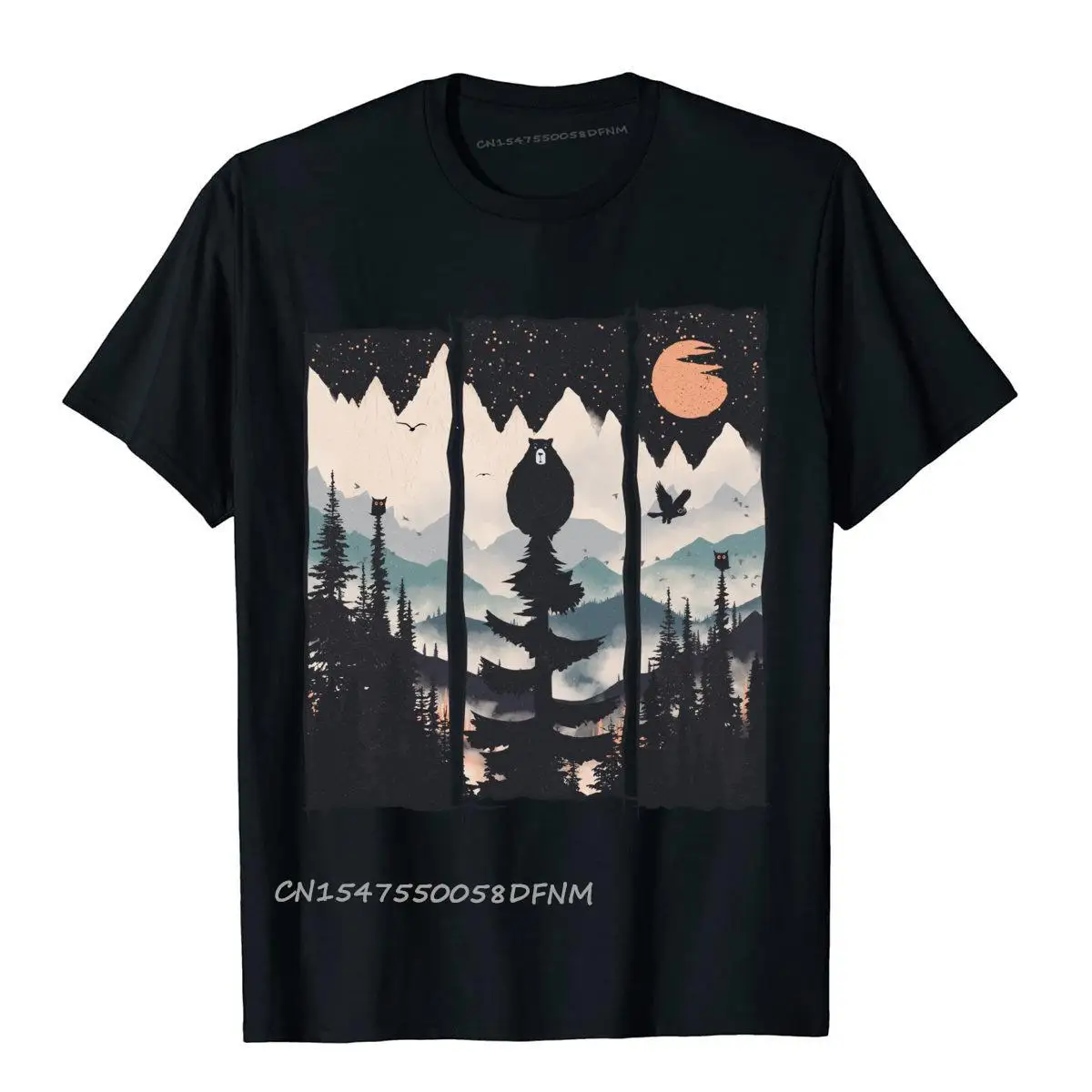 Bear Owl Forest Landscape Mount Magliette Mens New Mountion Sunset Tops T Shirt Brand Premium Cotton Fitness Men Shirt