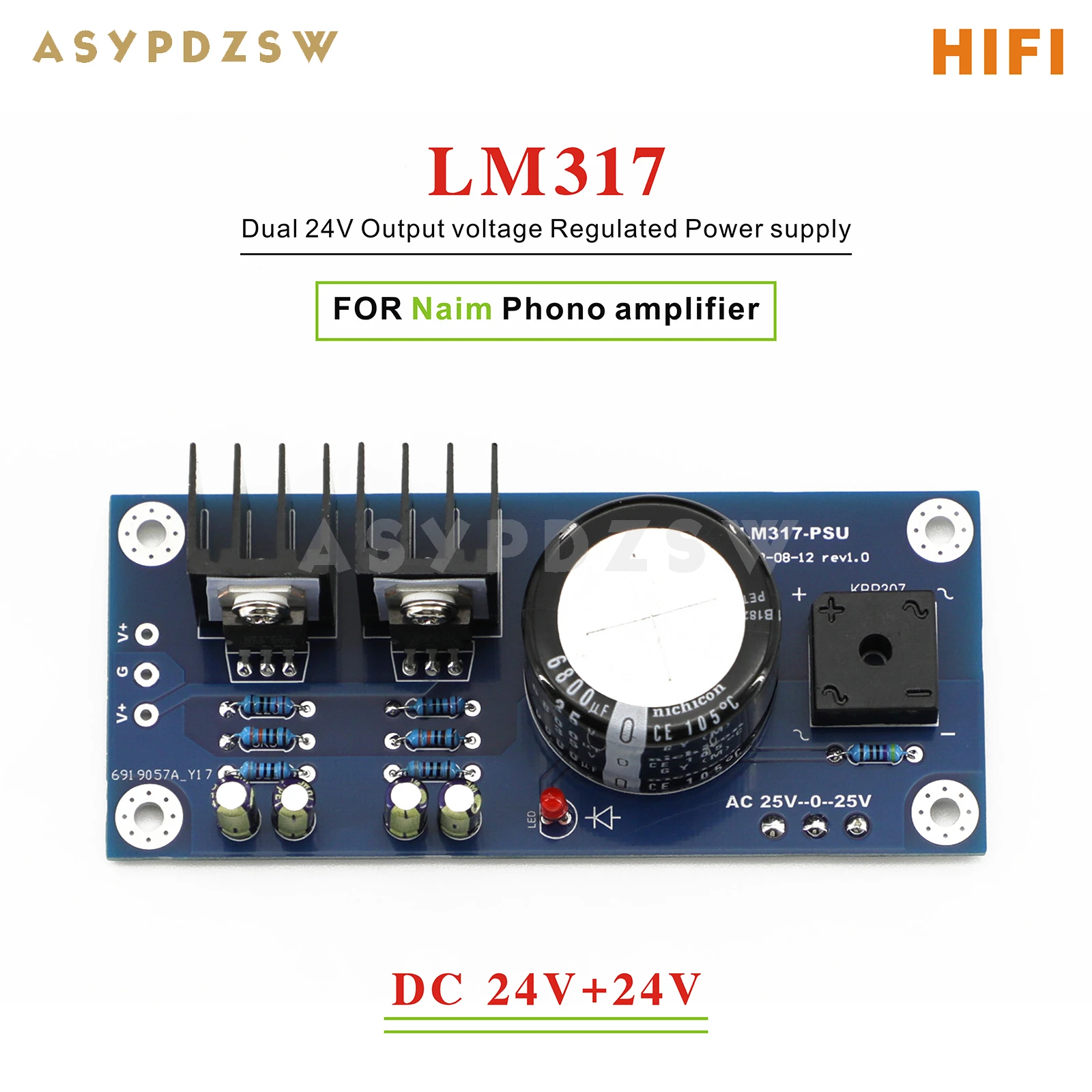 Lm317-Naim Alimentatore Regolato Hicap Kit Fai Da Te/Scheda Finita Per Amplificatore Naim Phono 24V + 24V