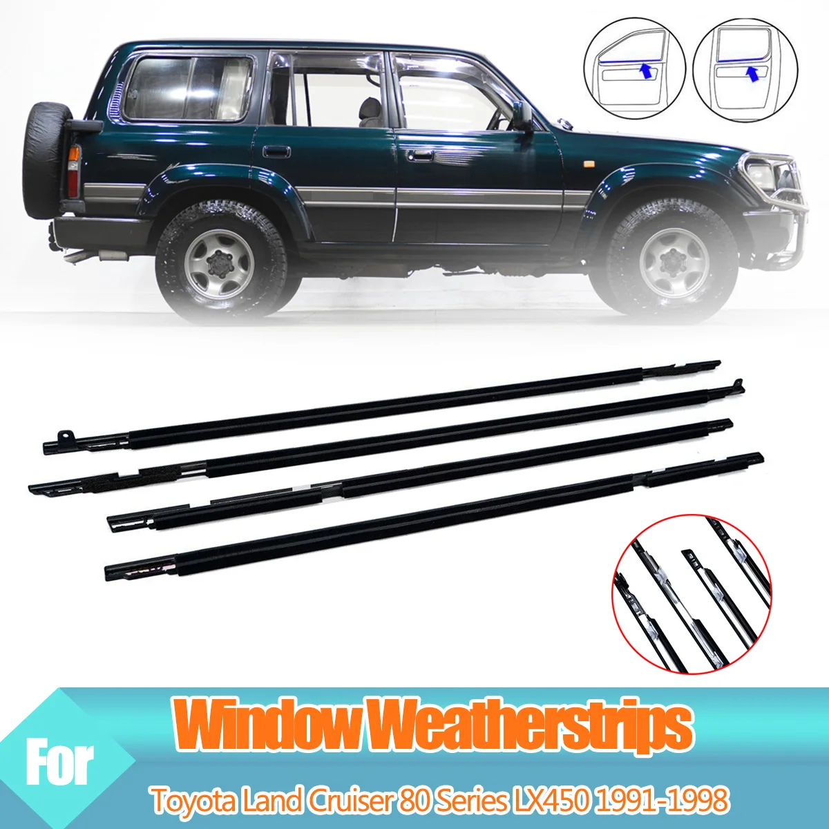 4Pcs Finestre Esterne Guarnizione In Gomma Guarnizione Per Porta Guarnizione Modanatura Per Toyota Land Cruiser Serie 80 Lx450 1991-1998