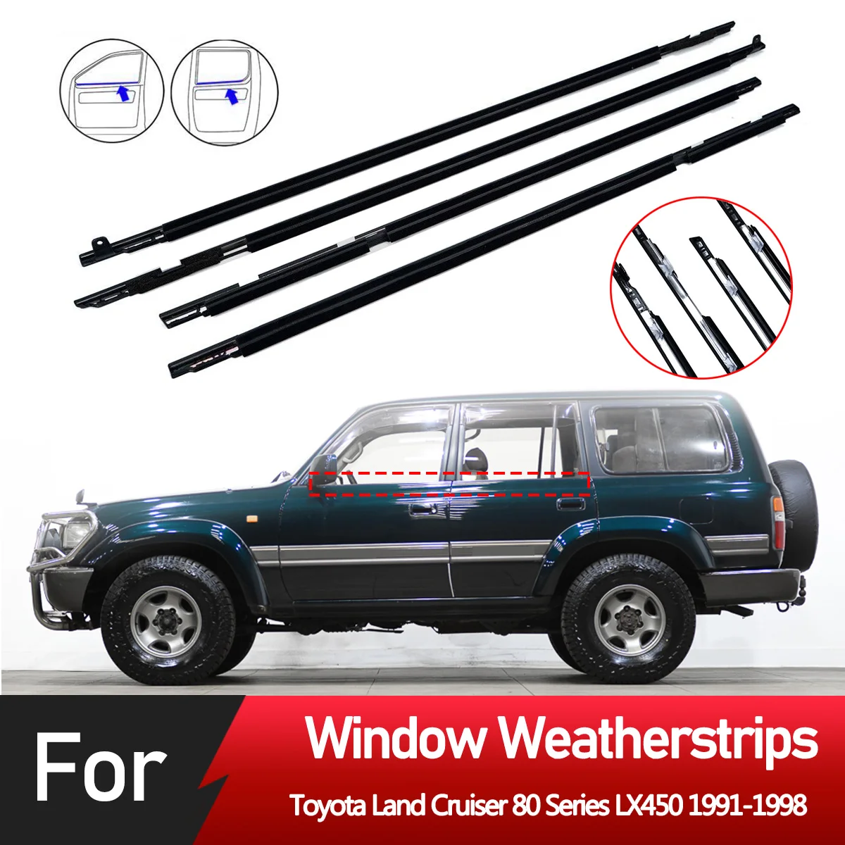 4Pcs Finestre Esterne Guarnizione In Gomma Guarnizione Per Porta Guarnizione Modanatura Per Toyota Land Cruiser Serie 80 Lx450 1991-1998
