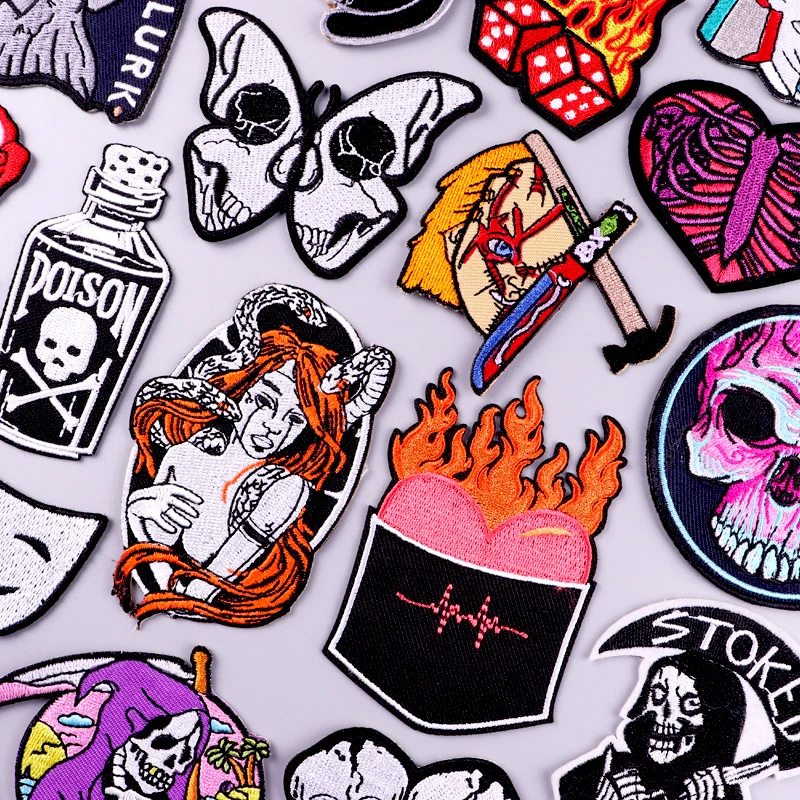 Punk Flame Patch On Clothes Patch Patch Ricamate Per Abbigliamento Patch Termoadesive Skull Patch Adesivi Accessori