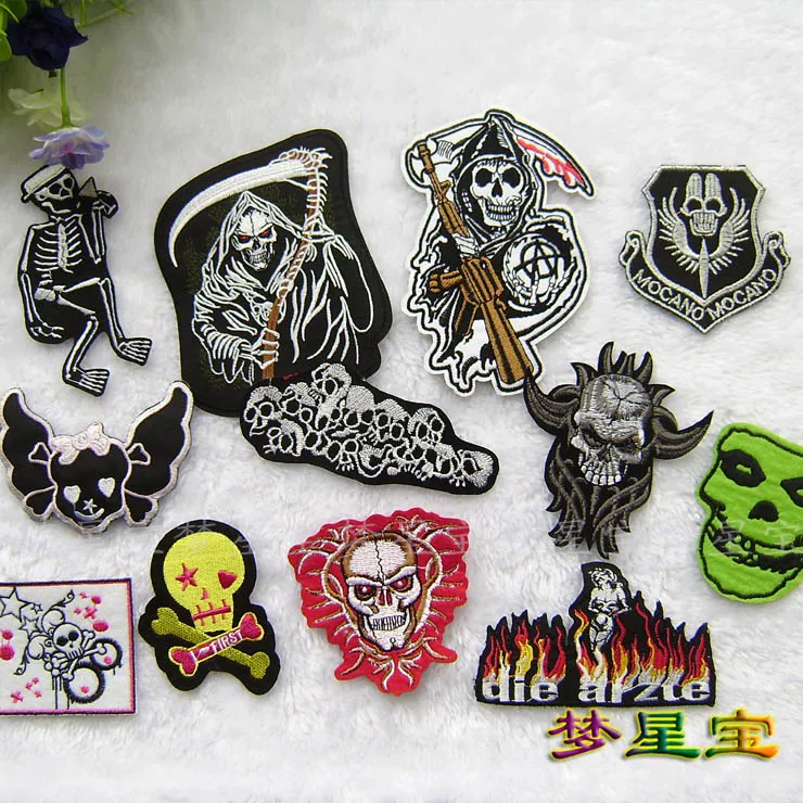 Nastro Adesivo A203 Skull Falce Death Flame Punk Style Abbigliamento Decorazione Patch
