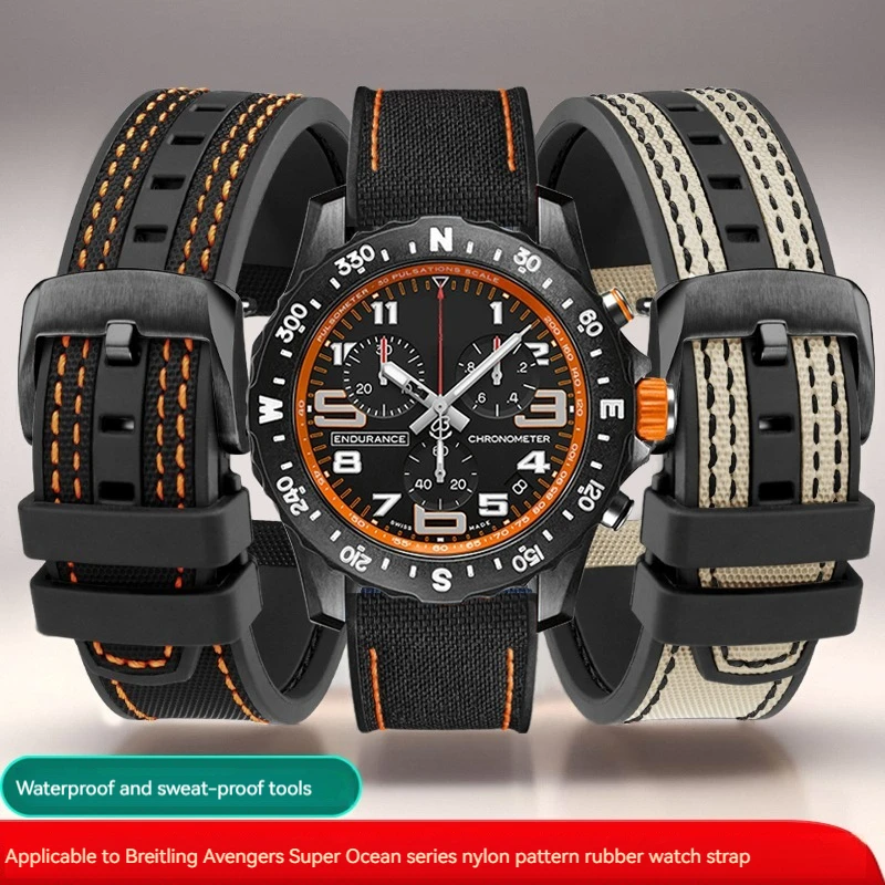Per Mido M038 Citizen Breitling Series Canvas Rubber Bottom Watch Strap 22Mm Men Soft Waterproof Wrist Band Pin Buckle Style