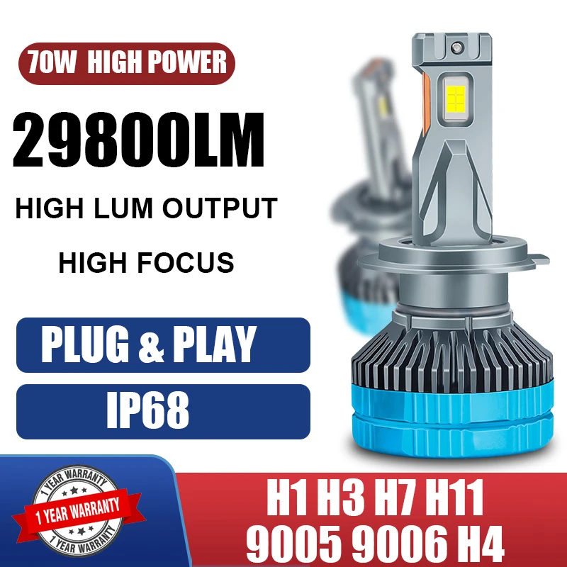H7 Led Headlight H1 H4 H8 H11 Lampadine A Led 9005 Hb3 9006 Hb4 Fendinebbia Lampade Auto 29800Lm 140W Turbo 6000K Super Bright