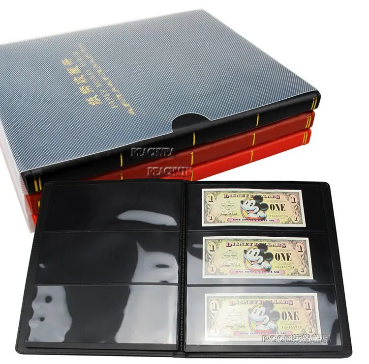 Nuovo 40/60 Paper Money Note Holders Collection Album Book Collecting Storage Nero Rosso Blu