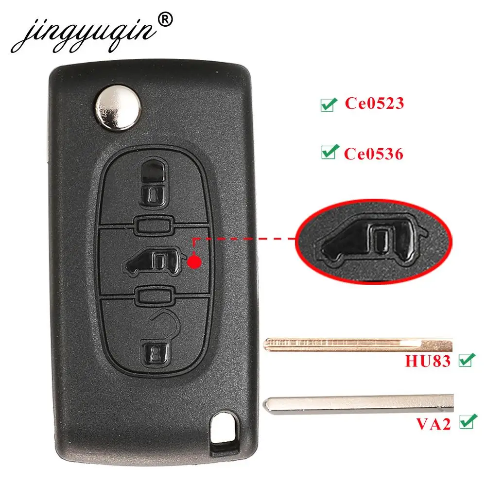 Jingyuqin 3Btn Flip Remote Van Car Key Per Peugeot Partner Expert Citroen Berlingo Spedizione (Van) Pieghevole Ce0523 Ce0536 Hu83 Va2