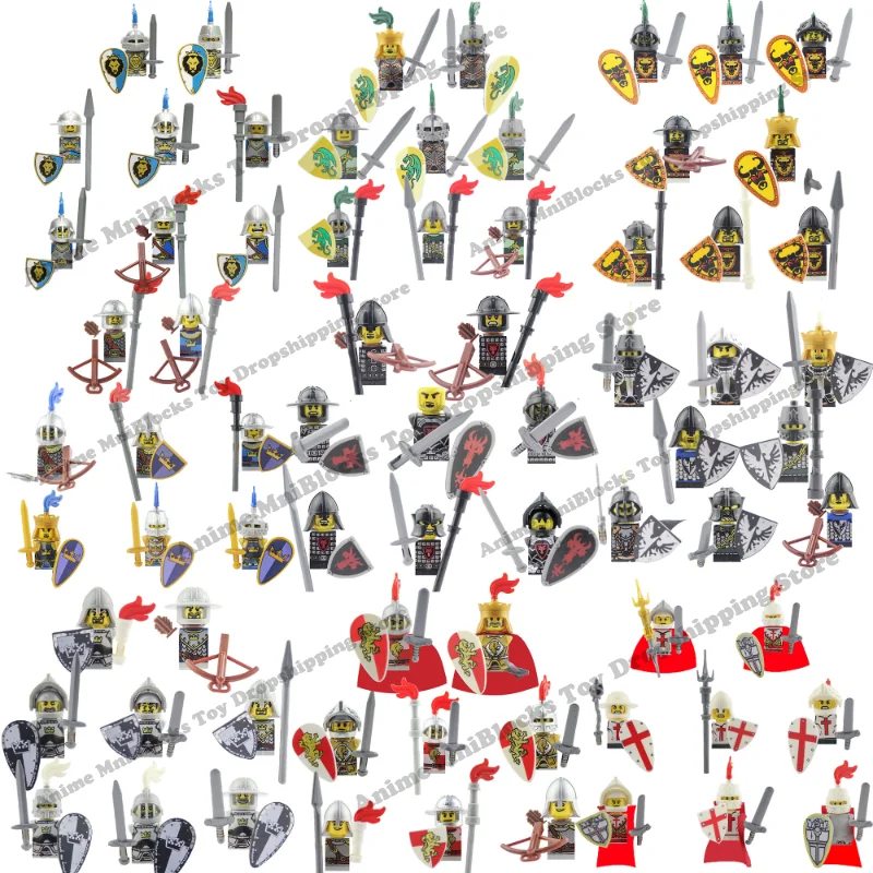 Dragoon Castle Royal Roman Cavalieri Medievali Blue Lion Red Lion Spartan Military Blindato Warrior Legion Building Blocks Dolls