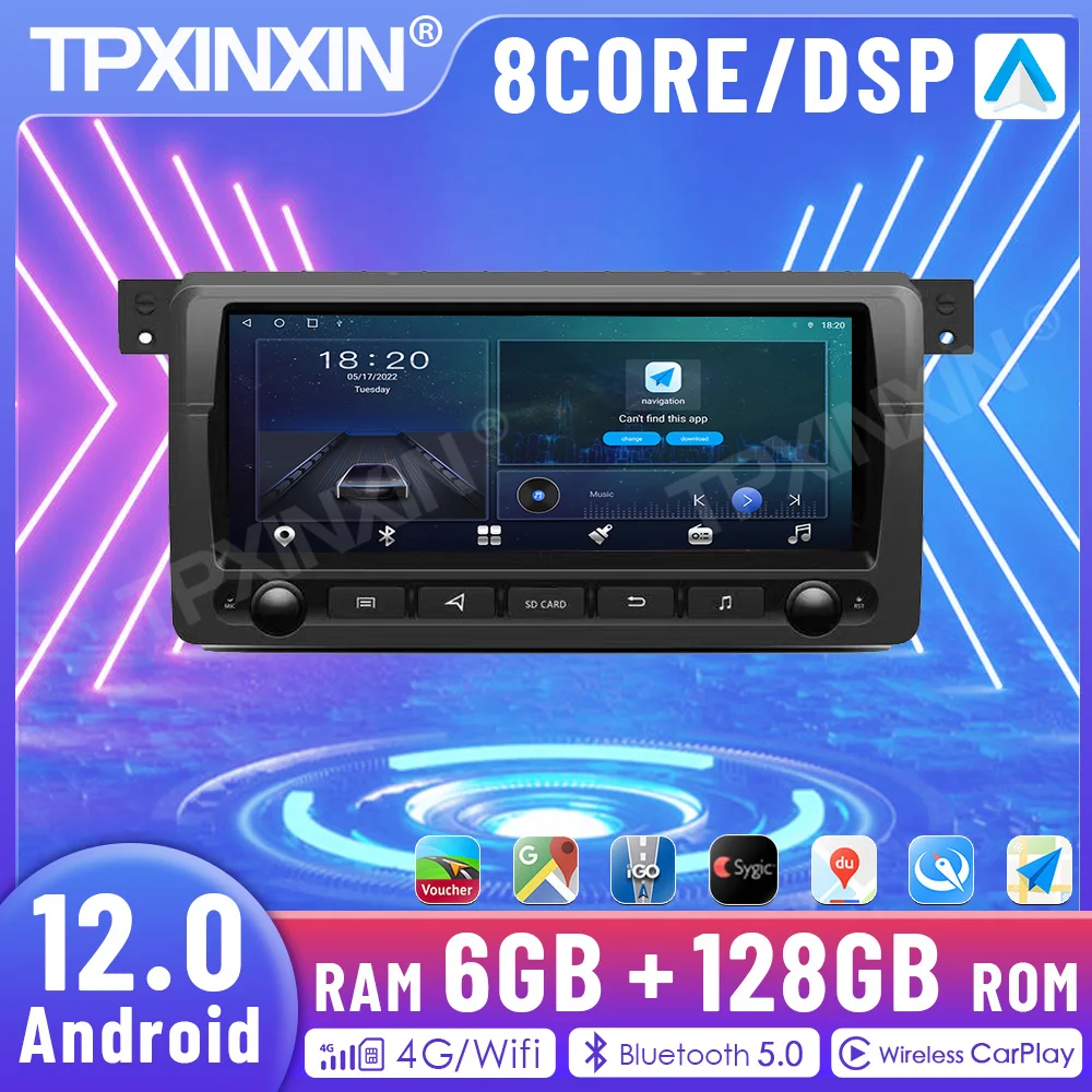 2 Din 8.8 Pollici Autoradio Lettore Video Multimediale Per Bmw E46 Gps Navi Stereo 4G Rds Dsp Carplay 2 Din Android 12.08 + 256Gb