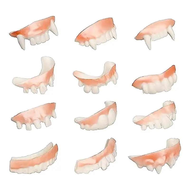 12Pcs Vampire Denti Finti Protesi Bocca Bretelle Zombie Zanne Halloween Party Makeup Cosplay Prop