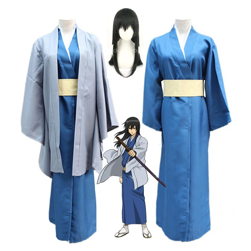 Anime Gintama Katsura Kotarou Costume Cosplay Mens Giapponese Kendo Kimono Vestito Parrucche Scarpe Halloween Cosplay Party Outfit Uniforme