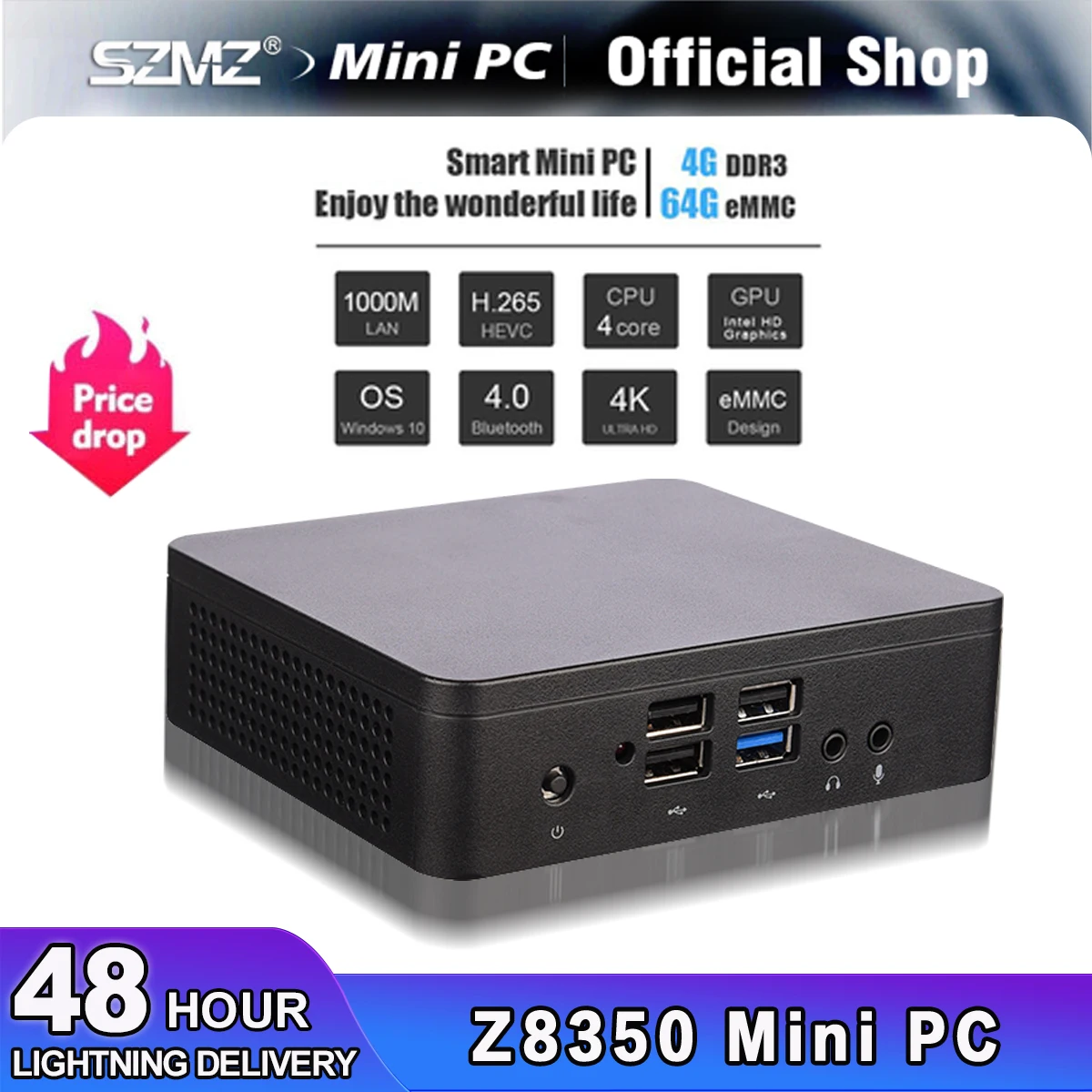 Szmz Mini Pc Atom Z8350 Processore Cpu Tv Box 4G Ram 64G Ssd Windows 10 Supporto 2.5 Hdd Vga Hdmi Dual Output Win10 Tv Box
