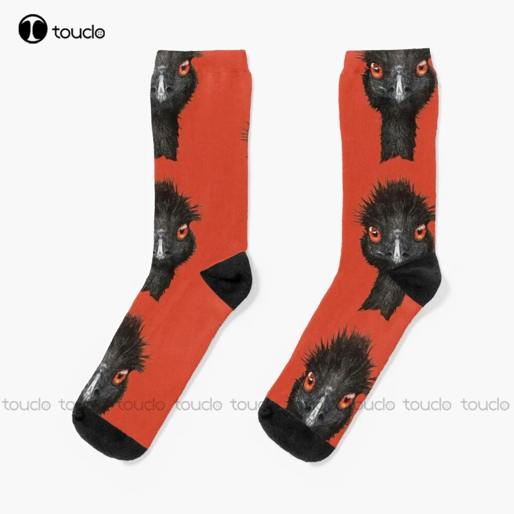 Funny Emu Bird - Cool Emu Illustration Socks Calzini Da Palestra Personalizzati Personalizzati Unisex Adult Teen Youth Socks 360 ° Stampa Digitale