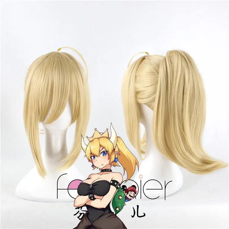 Parrucca Cosplay Bowsette Princess Bowser Peach Sabre Lily Clip Bionda Capelli Coda Di Cavallo