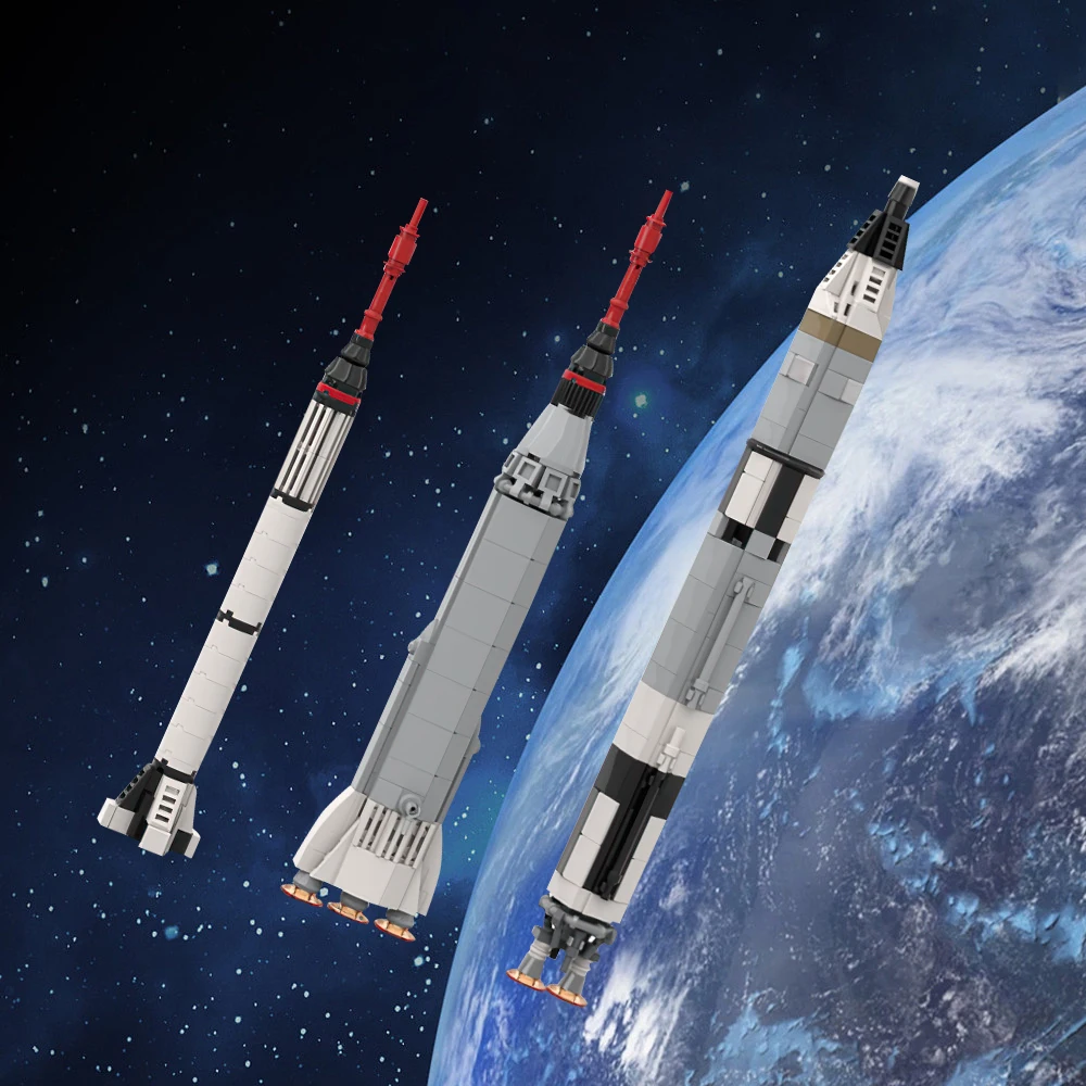 Moc Rocket?Mercury & Gemini Collection Saturn V Scale Bricks Launcher Space Rocket Universe Aerospaziale Building Block Toys Gift