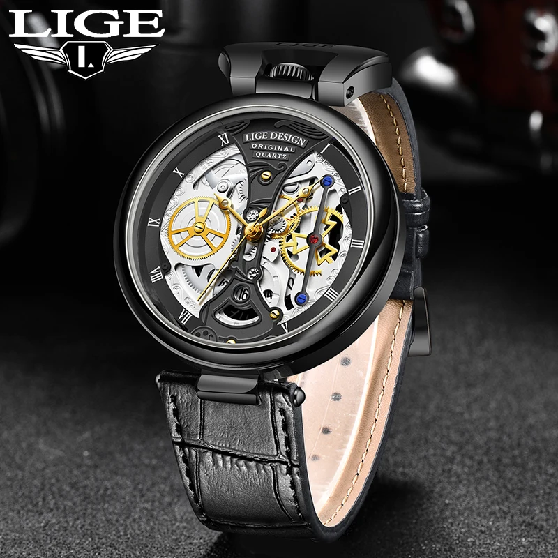 Lige Top Brand Luxury Quartz Men Orologi Fashion Business Hollow Vintage Military Waterproof Watch For Men Auto Date Chronograph