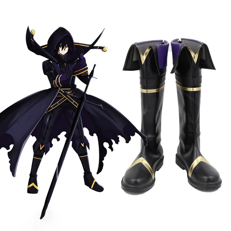Cid Kageno Cosplay Shoes Game The Eminence In Shadow Black Purple Long Boots Accessori Di Halloween Donna Ragazze
