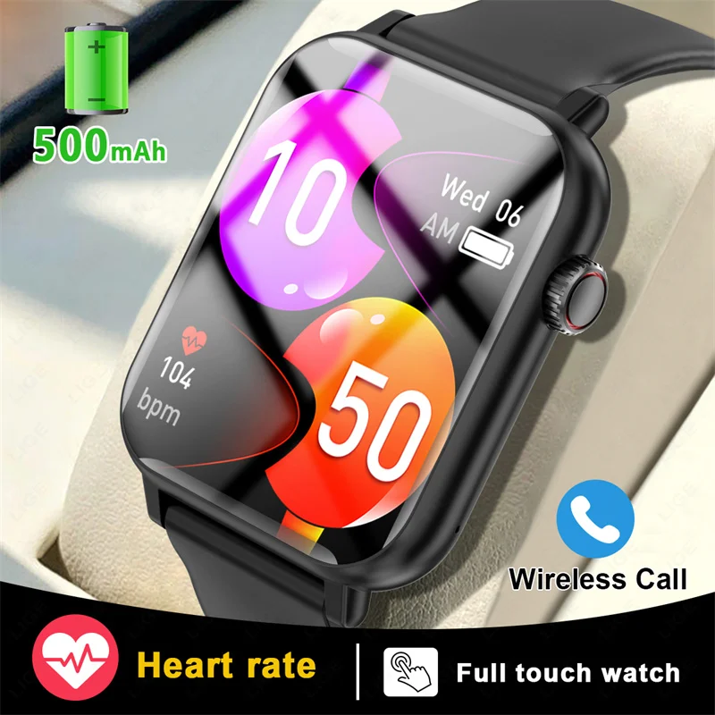 Lige New Women Rotary Key 500Mah Smart Watch 1.96 Pollici Bluetooth Call Health Monitor Smartwatch Men Outdoor Sport Per Ios Android