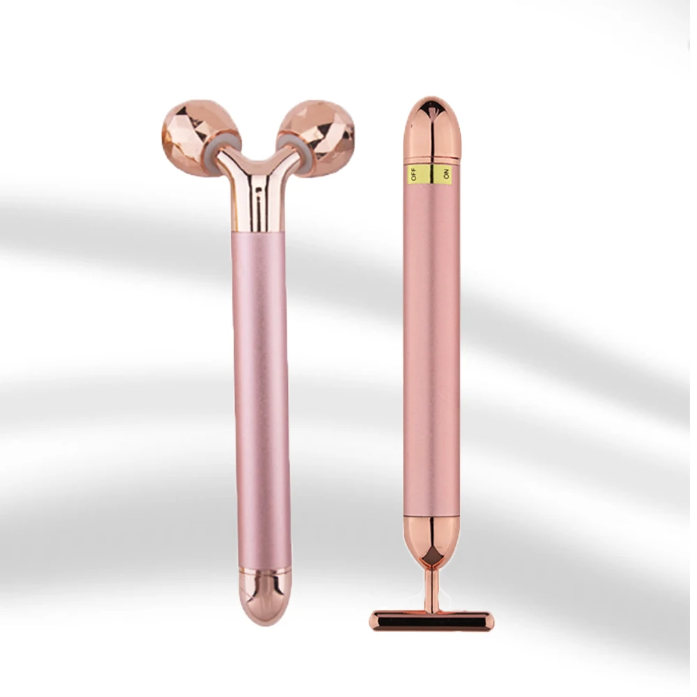 24K Golden Pulse Facial Face Massager 3D Roller Electric Sonic Energy & T Shape Arm Eye Naso Head Massager Face Lift Cura Della Pelle