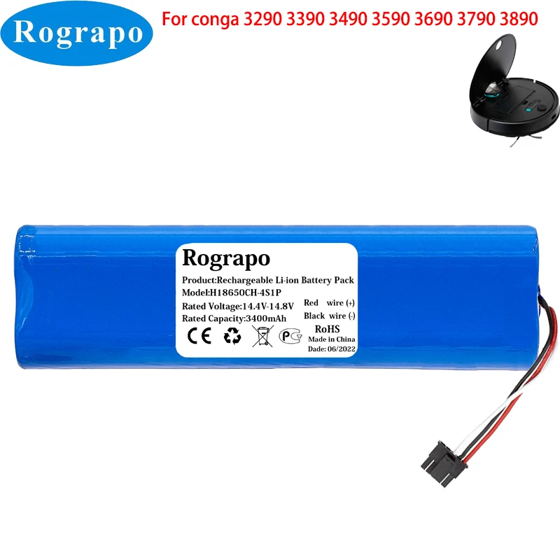 Nuova Batteria Robot 14.8V 3400Mah Per Aspirapolvere Robotico Cecotec Conga 3290 3390 3490 3590 3690 3790 3890