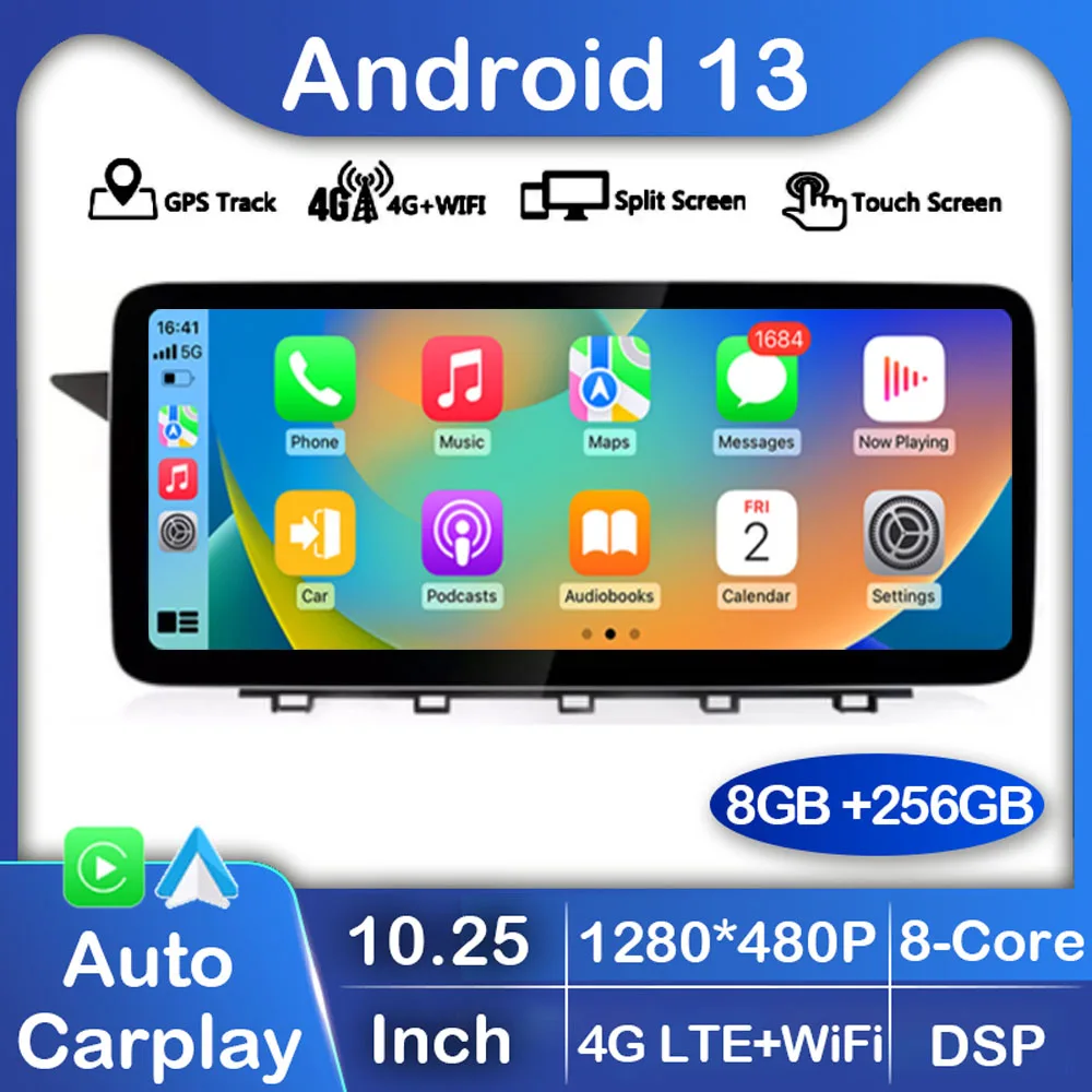 10.25 "Android 13 Autoradio Lettore Multimediale Per Mercedes Benz Glk X204 2009-2015 Wifi + 4G Sim Touch Screen Gps Dsp 360 Fotocamera Bt