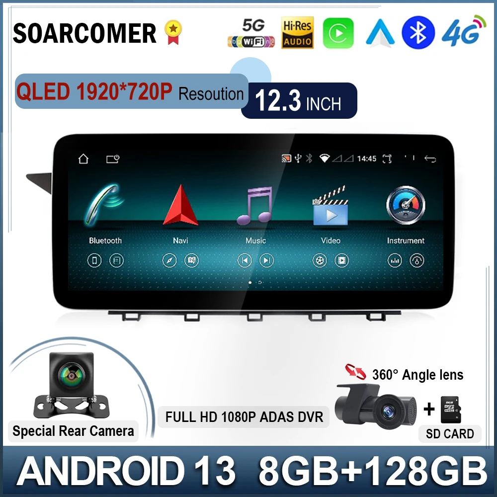 Sistema Android 13 Car Multimedia Stereo Per Mercedes Benz Glk X204 2008 - 2015 Bt Carplay Wifi 4G Sim Ips Touch Screen Gps Navi