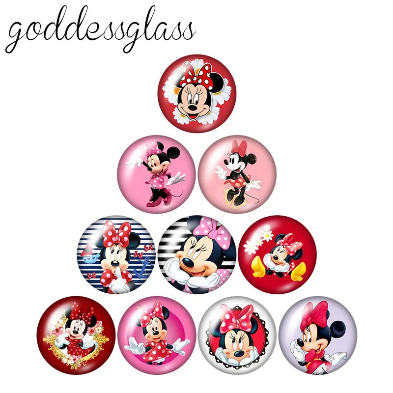 Disney Cute Minnie Mouse Girls Gift 10Pcs 12Mm/18Mm/20Mm/25Mm Round Photo Glass Cabochon Flat Back Making Risultati Per Bracciali