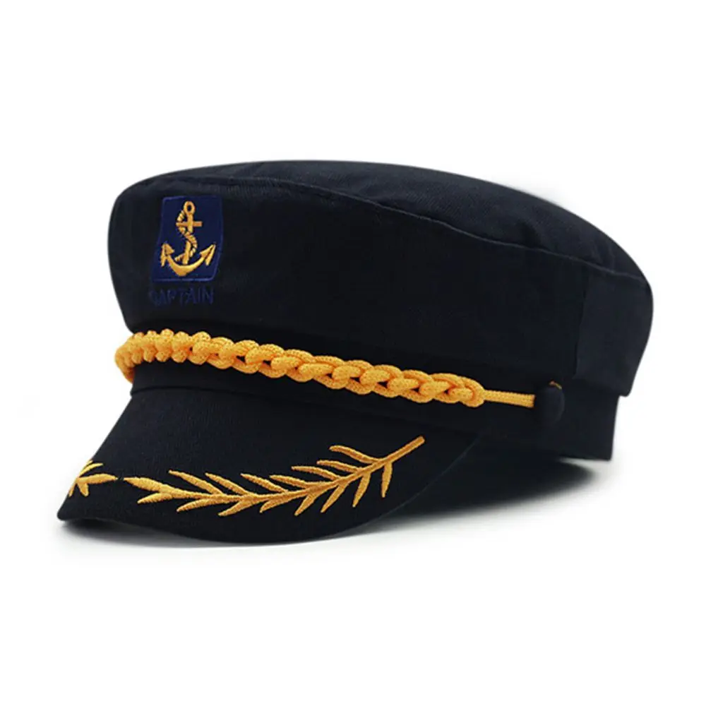 Black Adult Yacht Military Hats Boat Captain Ship Sailor Captain Costume Hat Berretto Regolabile Navy Marine Admiral For Men Women