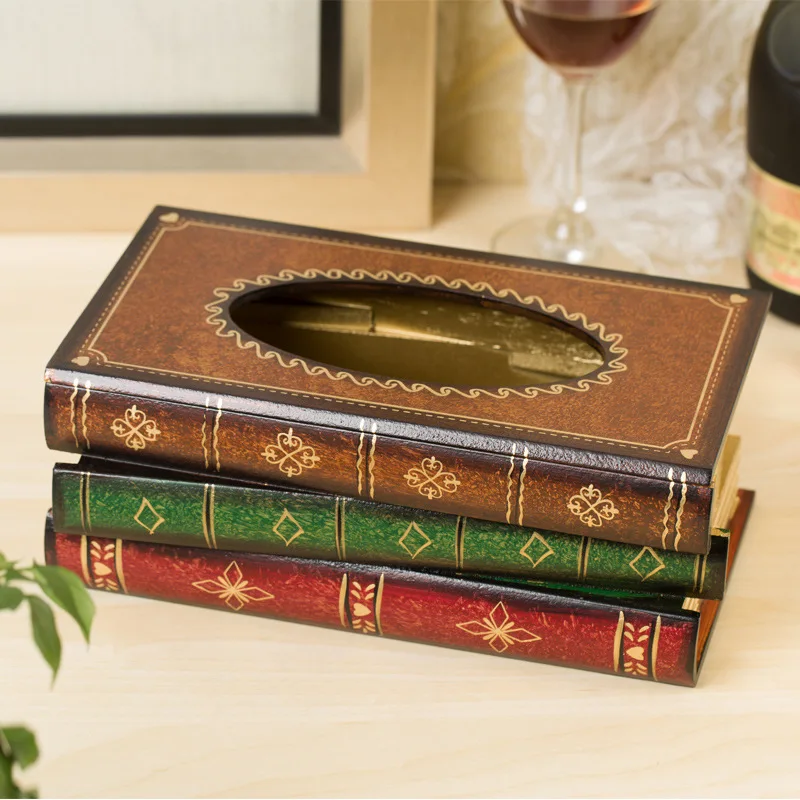2024 New Vintage European Simulation Book Drawer Tissue Box Hand Picture Book Art Paper Drawer Restaurant Table Ornament