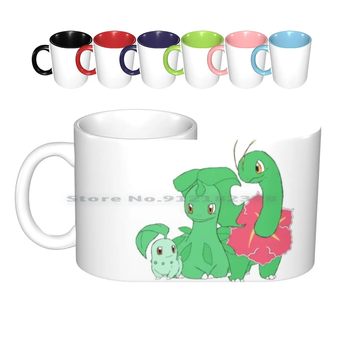 Erba Starter , Gen 2 Tazze In Ceramica Tazze Da Caffè Tazza Da Tè Al Latte Chikorita Meganium Bayleaf Cute Anime Fan Art Green Nerdy Creative