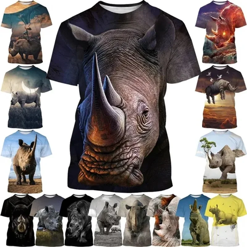 Animal Rhino 3D Printing T-Shirt Manica Corta Da Uomo Estate Casual African Rhino Design Tee Top Mens Oversize Streetwear Clothes
