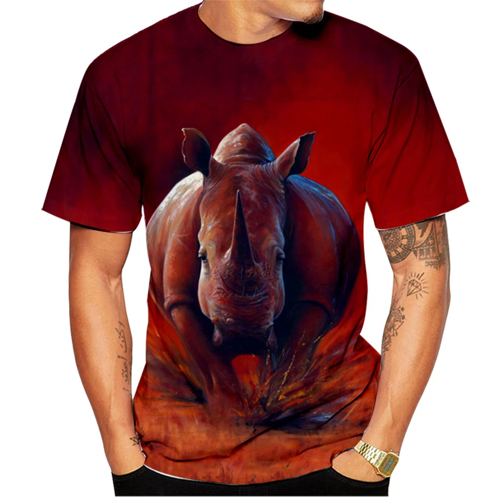 T-Shirt 3D Moda Uomo Estate 2023 Animal Rhino Cool Print T-Shirt Uomo Casual Style Manica Corta Rhinoceros Top