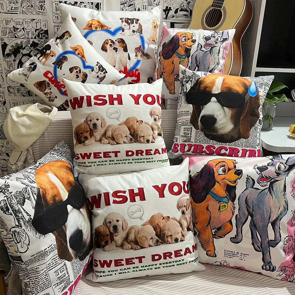 Cute Dog Pillow Cover Little Pet Dog Pillows Case Decor Home For Sofa Bed Living Room Decoration Federe Designer Di Lusso