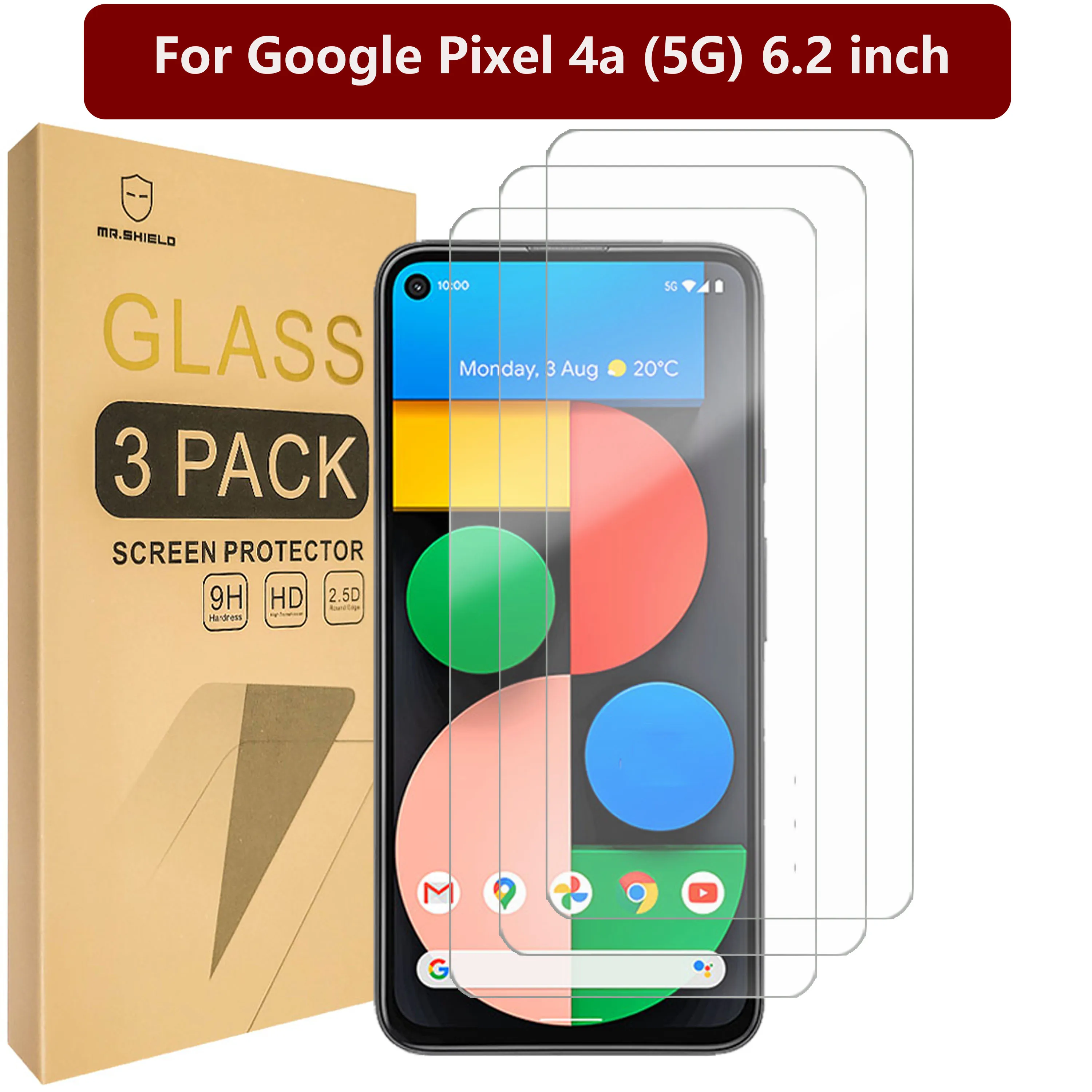 Mr.Shield [3-Pack] Progettato Per Google Pixel 4A (5G) 6.2 Inch [Not Fit For Pixel 4A 4G Version 5.8 Inch] [Vetro Temperato]