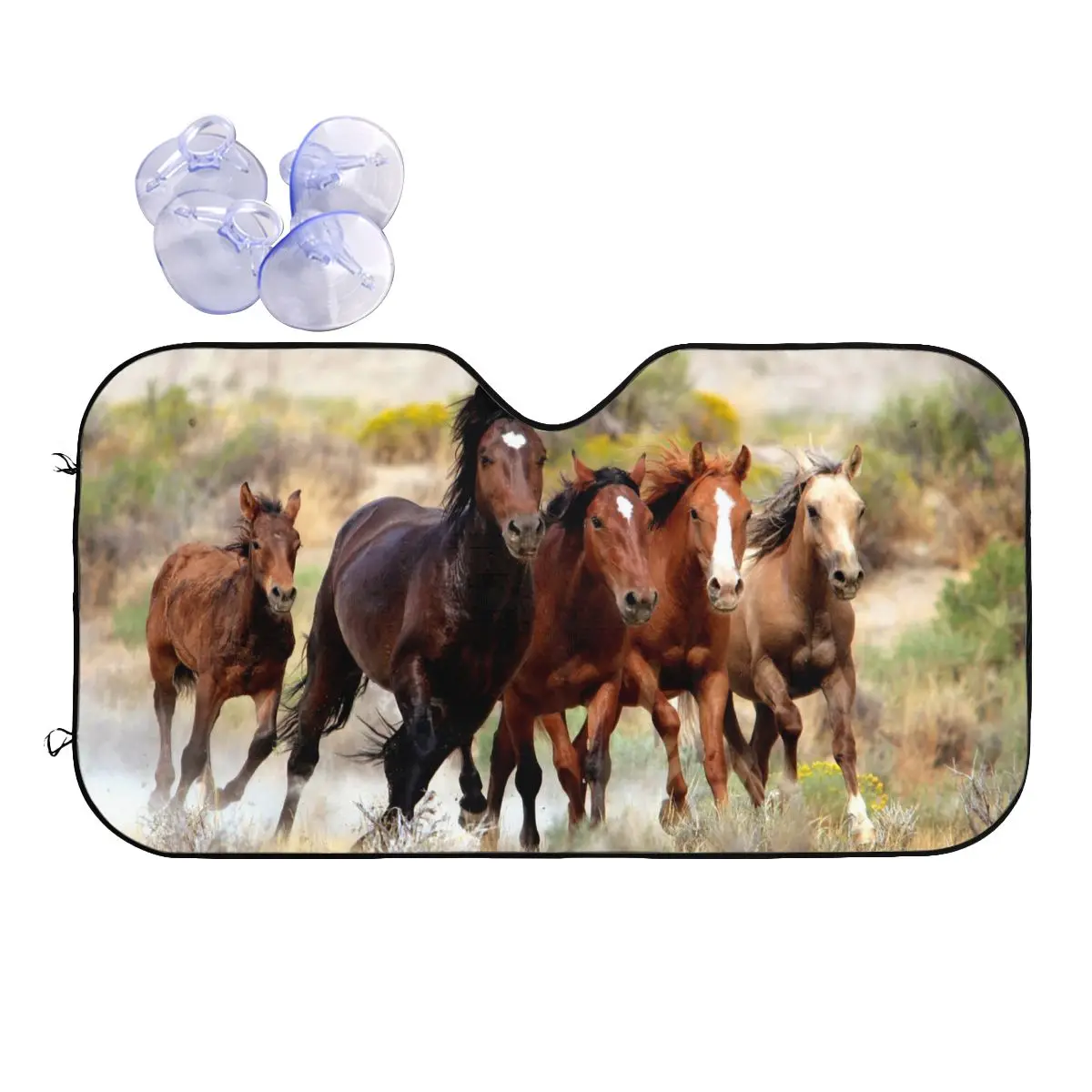 Brown Horse Herd Running Retractable Sunshade Windscreen Galloping Animal Lovers Foils Car Window Windscreen Cover Blinds