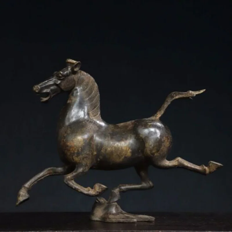 11 "Old Dynasty Bronze Gilt Galloping Horse Treading On A Flying Rondine Statue