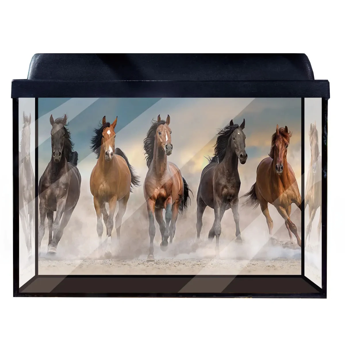 Running Horse Aquarium Background Sticker Galloping Mustang Fish Tank Stickers Pvc Adesivo Poster Carta Da Parati Decorazioni Per La Casa Decalcomania