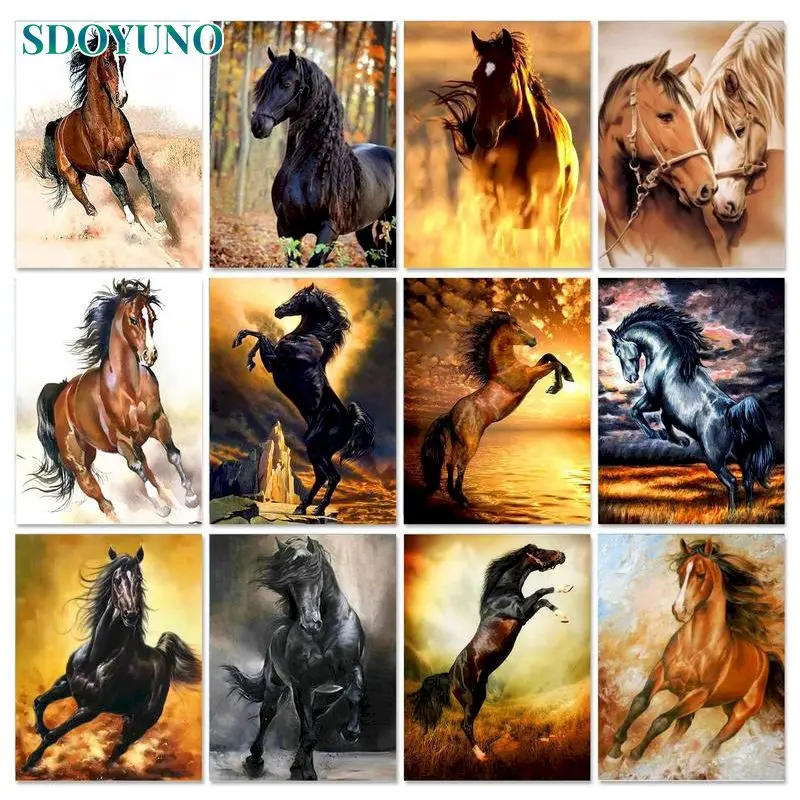 Sdoyuno Pittura A Olio Per Numero Galloping Horse On Canvas Handpainted Art Gift Immagini Fai Da Te Per Numero Kit Per Adulti Home Decor